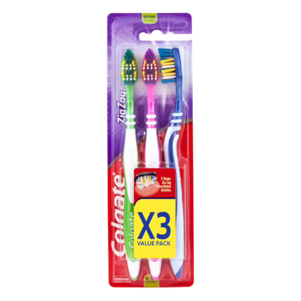 COLGATE TOOTHBRUSH ZIG ZAG MEDIUM 3 PIECES SET 